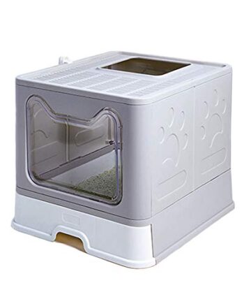 Meipire Klappbare Katzentoilette, Vordereingang (mit Türverkleidung) und oberer Ausgang, super großer Raum, Katzentoilette mit ausziehbarer Schale und Streuschaufel