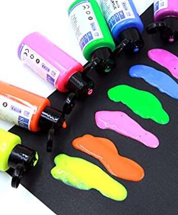 Monalisa Fluoreszierende Stofffarbe Set 6x40 ml (240 ml) | 6 Schwarzlicht Textilfarben | Waschfeste Textilfarbe| Neon Farben Fabric Paint | Ideal zum TShirt und weitere Textilien painting canvas