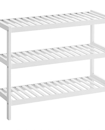 SONGMICS Schuhregal, Standregal aus Bambus, mit 3 Ebenen, Schuhaufbewahrung, für Eingangsbereich, Flur, weiß LBS13W