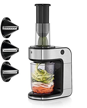 WMF Kult X Gemüsenudeln Spiralschneider elektrisch, Zoodle Maker, Zucchini Nudeln Schneider, 3 Schneideinsätze und Auffangbehälter