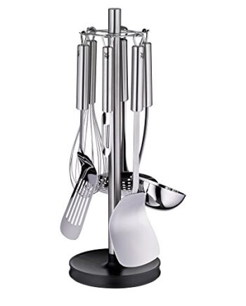 WMF Küchenhelfer-Set 7-teilig Utensilienständer Schöpflöffel Schaumlöffel Wokwender Wender Schneebesen Gemüseschäler Profi Plus Cromargan Edelstahl rostfrei Silikon teilmattiert