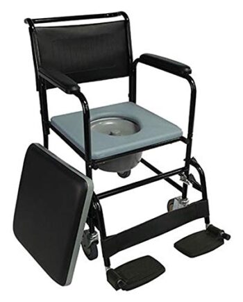 Mobiclinic, Toilettenstuhl mit Rollen, Barco, Europäische Marke, Toilettensitz für Ältere und Behinderte, WC Sitz, Klappbare Armlehnen, Abnehmbare Fußstützen, Mit Deckel, Feststellbremse, Schwarz