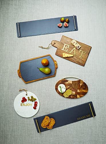 Artesà Schieferplatte Servierplatte, Serviertablett für Käse und Aufschnitt, Käseplatte aus Schiefer mit abnehmbaren Griffen, Schiefer, Schwarz, 15 x 59.8 x 3.5 cm - obrazek 2