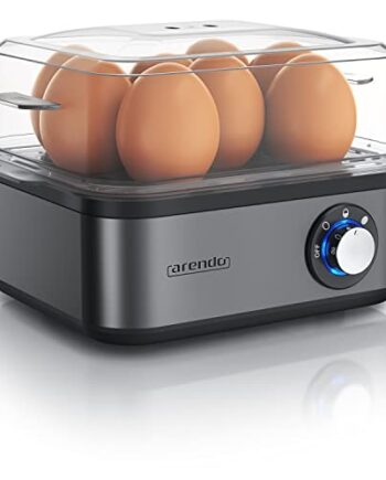 Arendo - Eierkocher Edelstahl für 1 bis 8 Eier - Egg Cooker - 500 W – Kontroll Leuchte – Drehregler für DREI Härtegrade - spülmaschinengeeignet | Cool Grey