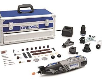 Dremel Platin Edition 8220 Akku Multifunktionswerkzeug (12V, Set mit 5 Vorsatzgeräten,65 Zubehörteilen,Variable Drehzal 5.000-33.000 U/min zum Schneiden,Gravieren,Schleifen), Grau,Blau,Schwarz