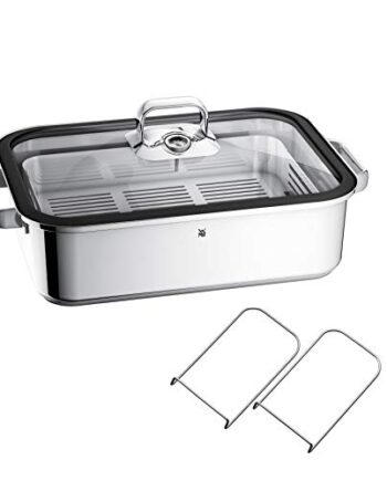 WMF Vitalis Aroma Dampfgarer, Glasdeckel mit Silikonrand, Thermometer, Garblech, Cromargan Edelstahl, spülmaschinengeeignet, Induktion, 41 x 27 x 10 cm, ca. 6,5l, edelstahl