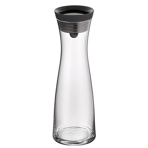 WMF Basic Wasserkaraffe aus Glas, 1 Liter, Glaskaraffe mit Deckel, Silikondeckel, CloseUp-Verschluss, schwarz