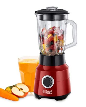 Russell Hobbs blender, blender kielichowy, skokowa regulacja obrotów, ostrza ze stali nierdzewnej, szklany kielich, 22 tyś. obrotów/min., pojemność 1,5l, moc 650W, czerwony, Desire 24720-56