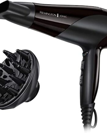 Remington Haartrockner Ionen (2200W, Ionenpflege-Keramik-Ring: schonendes Styling & gleichmäßige Wärmeverteilung, 3 Heiz- & 2 separate Gebläsestufen + Abkühlstufe, 2 Aufsätze) D3198 [Amazon Exklusiv]