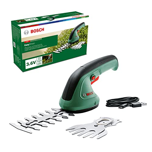 Bosch Accessories EasyShear, Nożyce ogrodowe, (wbudowany akumulator 3,6 V, czas pracy akumulatora: 40 min, długość ostrza: 12 cm (do krzewów) / 8 cm (do trawy), opakowanie kartonowe), Zielone