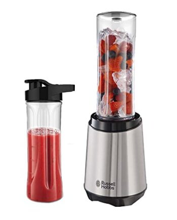 Russell Hobbs blender, pojemność 0,6l, blender kielichowy, uruchamia się za pomocą dociśniecia butelki, kruszy lód, obudowa ze stali nierdzewnej, moc 300W, Mix&Go 23470-56