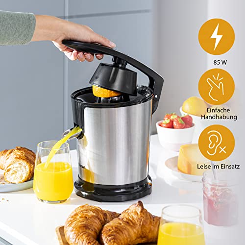 Tristar CP-3002 Zitruspresse, 85 Watt, 2 Presskegel, Fruchtfleischfilter, Schwarz /Edelstahl - obrazek 3