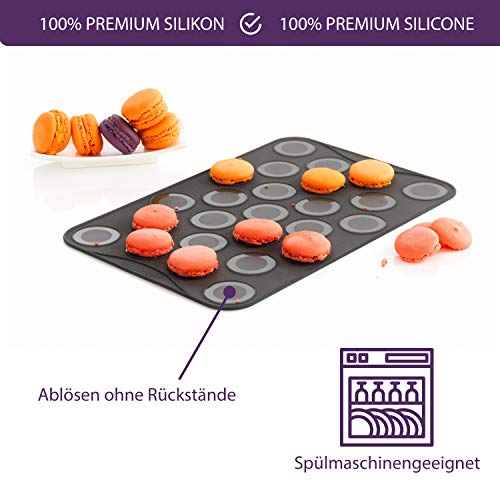 Mastard Macarones Backblech 2er Set - 25 Vertiefungen - ausfüllbarer Rand - geeignet für alle Backöfen - glatte Rückseite für Backen von Baiser, Brandteig, Plätzchen, Keksen, etc. - obrazek 5