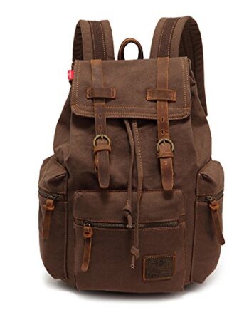 AUGUR Plecak w stylu retro, z płótna żeglarskiego, tkaniny canvas, prawdziwej skóry, na laptopa, daypack, tornister