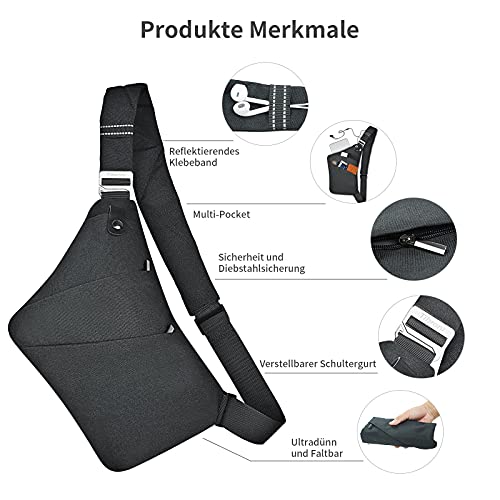 Tibroni Multi-Pocket torba na ramię, Sling Crossbody Bag, torba na ramię, antykradzieżowa, dla mężczyzn - obrazek 5