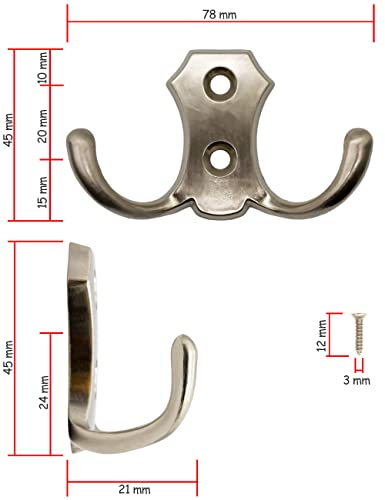 FUXXER® - 5 klasycznych wieszaków na ubrania, podwójne haczyki, haczyki kuchenne, żelazne wzornictwo, zestaw 5 sztuk (brązowy) - obrazek 2