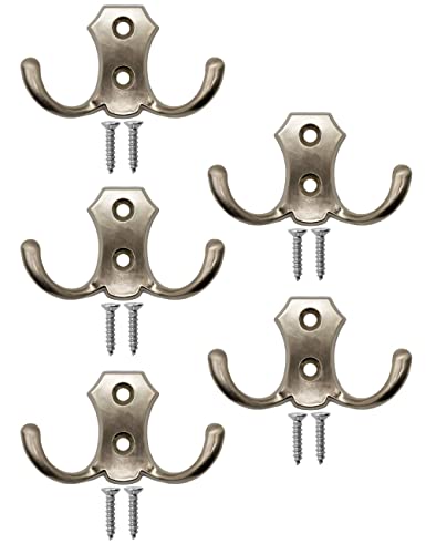 FUXXER® - 5 klasycznych wieszaków na ubrania, podwójne haczyki, haczyki kuchenne, żelazne wzornictwo, zestaw 5 sztuk (brązowy) - obrazek 5