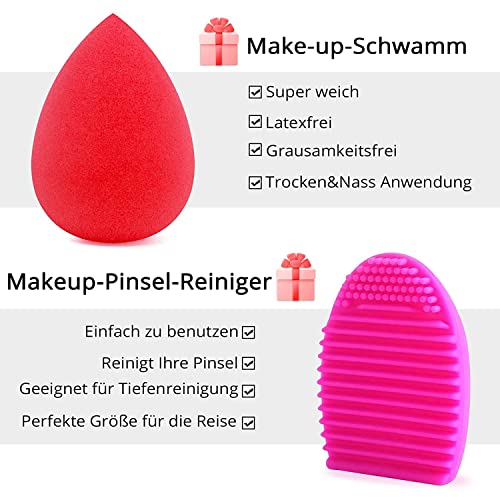 Pędzle do makijażu, pędzle do podkładu BEAKEY, mieszanie pędzli do cieni do powiek, prezent dla kobiet i dziewcząt, zestawy pędzli z gąbką i jajkiem do czyszczenia pędzla (10 + 2 szt., z czarnym futerałem na pędzle) - obrazek 3