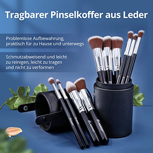 Pędzle do makijażu, pędzle do podkładu BEAKEY, mieszanie pędzli do cieni do powiek, prezent dla kobiet i dziewcząt, zestawy pędzli z gąbką i jajkiem do czyszczenia pędzla (10 + 2 szt., z czarnym futerałem na pędzle) - obrazek 8