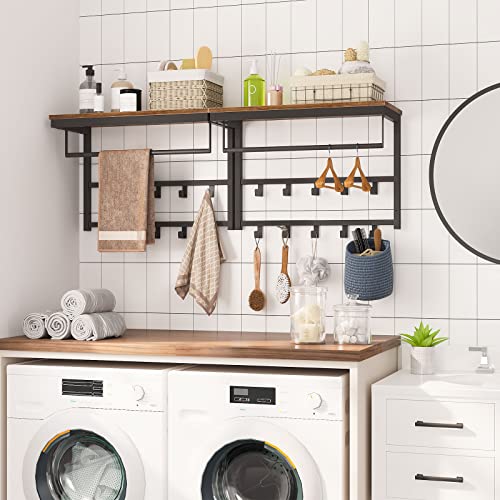 HOOBRO Garderoba ścienna z półką, regał ścienny z 10 haczykami i drążk - obrazek 6