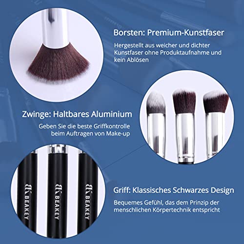 Pędzle do makijażu, pędzle do podkładu BEAKEY, mieszanie pędzli do cieni do powiek, prezent dla kobiet i dziewcząt, zestawy pędzli z gąbką i jajkiem do czyszczenia pędzla (10 + 2 szt., z czarnym futerałem na pędzle) - obrazek 6