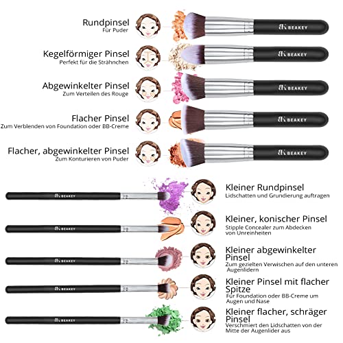 Pędzle do makijażu, pędzle do podkładu BEAKEY, mieszanie pędzli do cieni do powiek, prezent dla kobiet i dziewcząt, zestawy pędzli z gąbką i jajkiem do czyszczenia pędzla (10 + 2 szt., z czarnym futerałem na pędzle) - obrazek 5