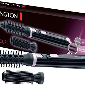 Remington suszarko-lokówka, dwie nasadki szczotkowe (19mm, 25mm), 2 ust. nagrzewania, przycisk zwalniania loków, obrotowy przewód 1,9m, moc 400W, czarna, Style&Curl AS404