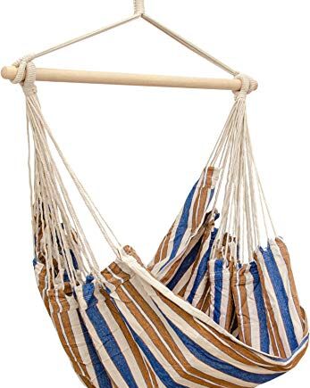 AMANKA XXL wiszące siedzisko 185x130 hamak do siedzenia w niebieskie i brązowe paski