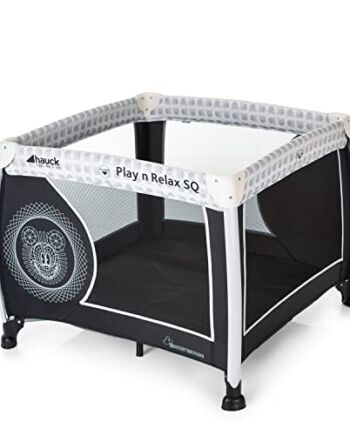 Hauck Play'n Relax SQ przenośne składane łóżeczko dziecięce dla dzieci, od urodzenia do 15 kg, 90 x 90 cm, z siatką, składany materac, Disney Design, Mickey Cool Vibes